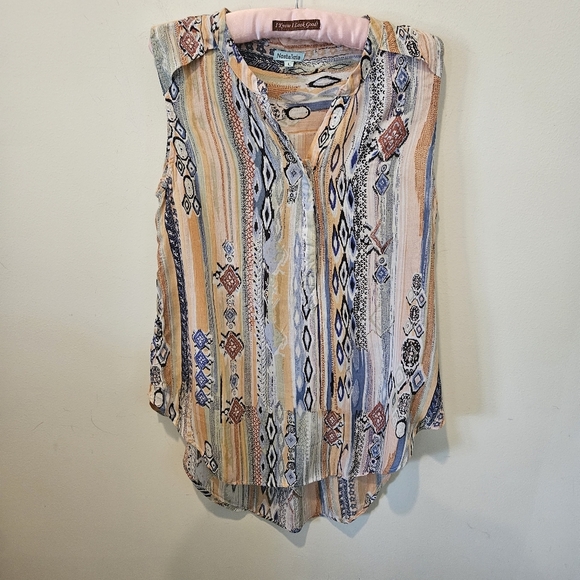 Nostalgia Tops - Nostalgia Women's Vintage 90s Multicolor Boho High-Low Sleeveless Blouse, Large